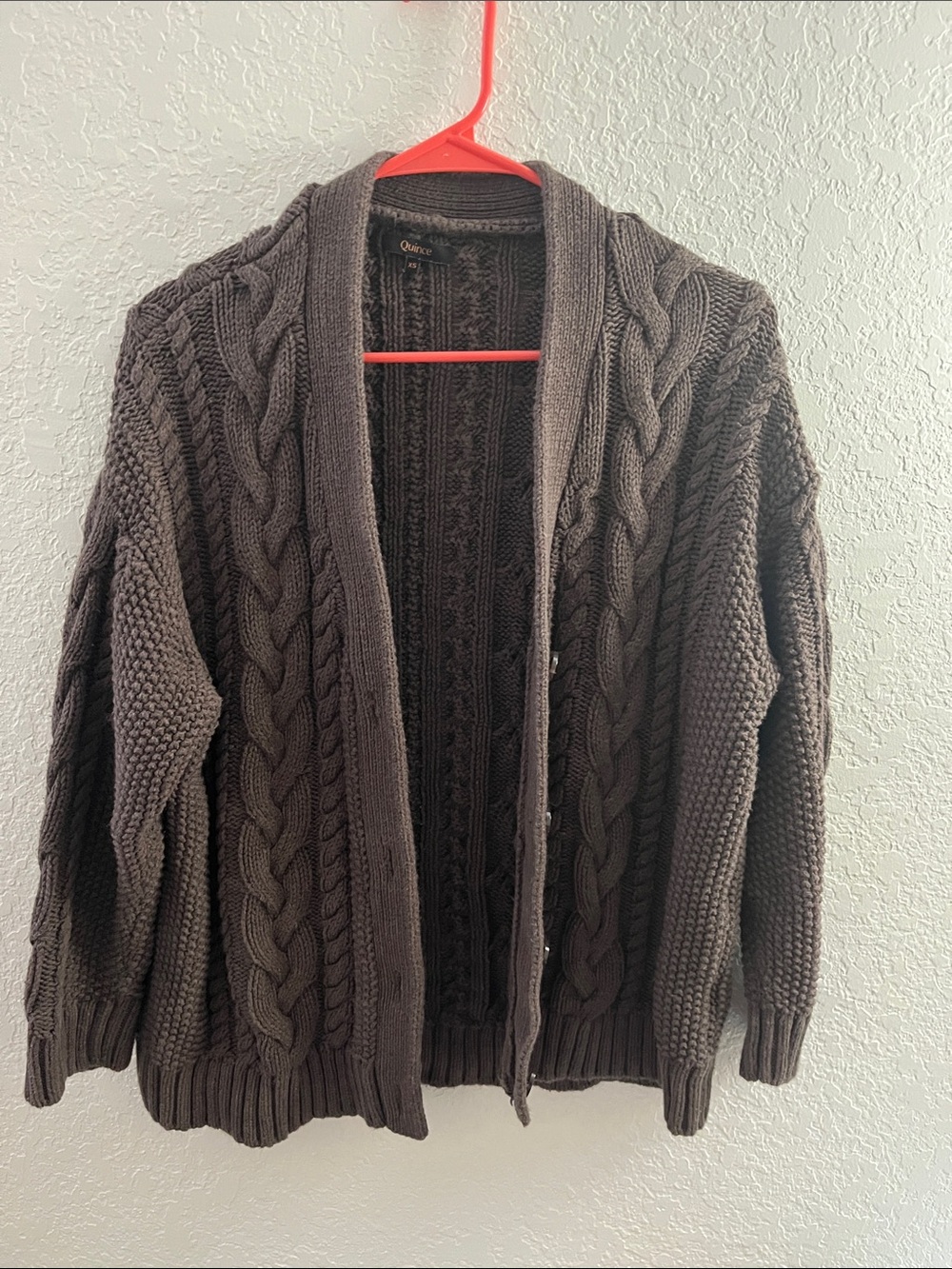 Quince Women’s Cable-Knit Shawl Cardigan - Dark Brown